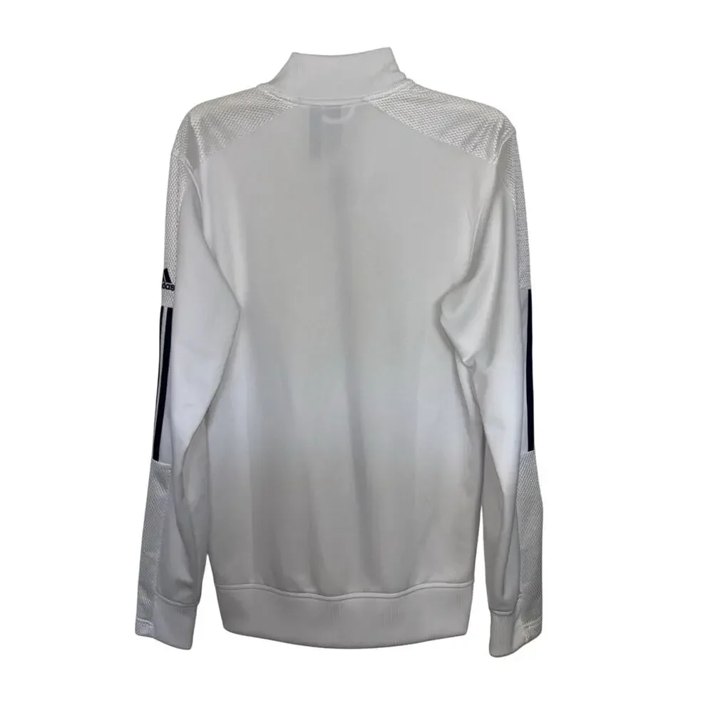 NWT Adidas White Snap Track Jacket Full Zip Black Stripe Pockets M